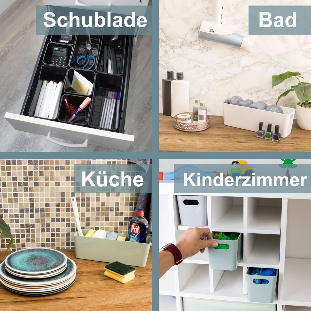 12x Ordnungsboxen - 10 cm hoch - GRAU - 30x10x10cm - 2 Liter - Ordnungskorb - Schubladenorganizer Sc
