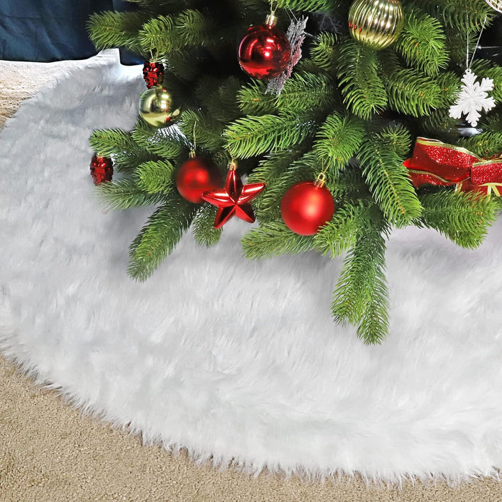 SALCAR Weihnachtsbaum Decke Weiss, 150cm Weihnachtsbaum Rock Plüsch Gross Weihnachtsbaumdecke Rund,
