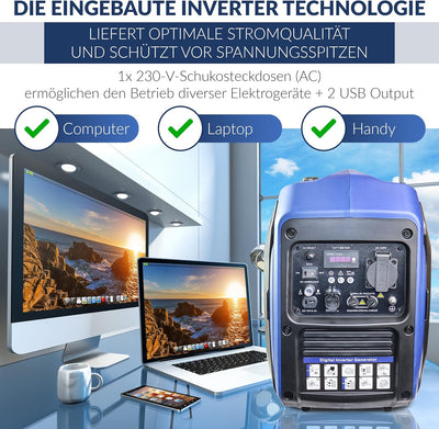 NTG Inverter Stromerzeuger | 2800 W | leise nur 65 dB(A) | 2 x USB Port | 5l Tankvolumen l 4-Takt Mo