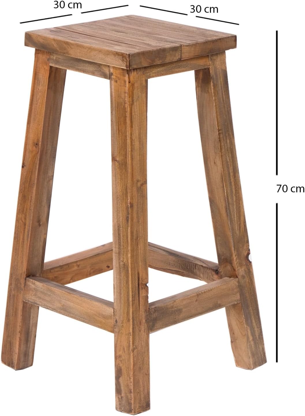 DESIGN DELIGHTS Holz BARHOCKER Nippo | 70x35 cm, Massivholz | Thekenhocker, Barstuhl, rustikaler Sit