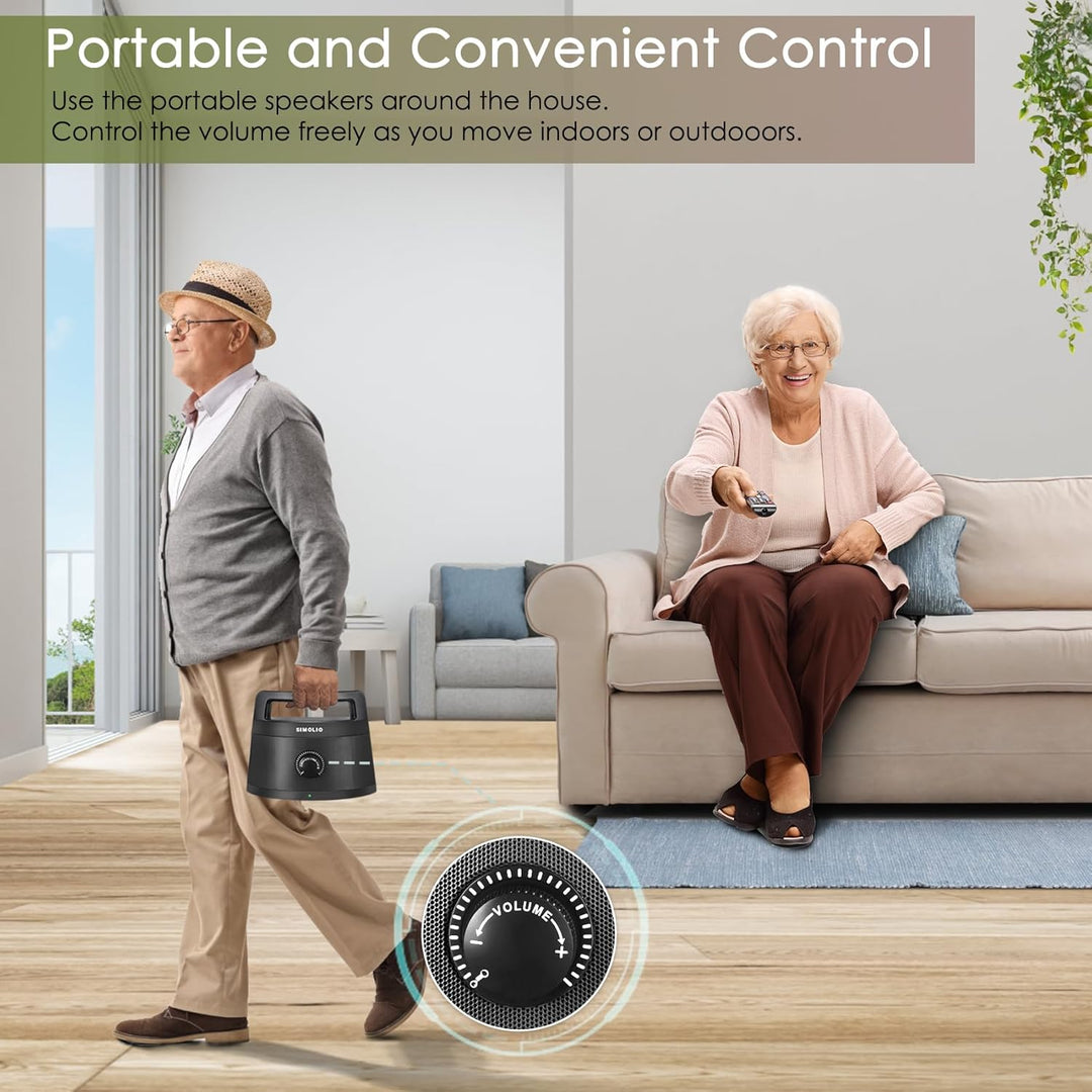 SIMOLIO TV Lautsprecher für Fernseher Kabellos, Tragbare Funklautsprecher für Senioren & Menschen, E