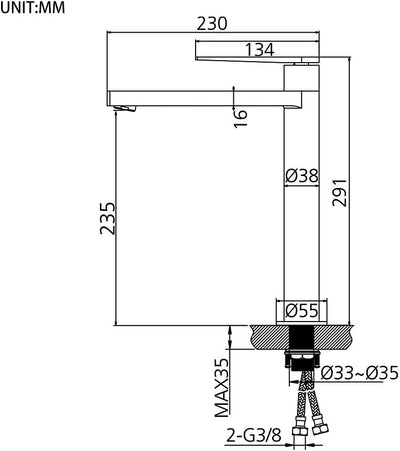 GRIFEMA LYON-G11101A | Badarmatur - Waschtischarmatur mit wassersparfunktion, G3/8'' Anschlüsse | Ei