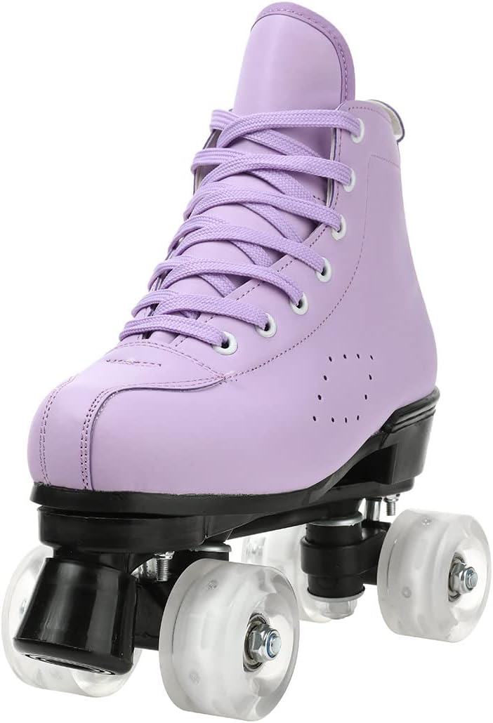 XUDREZ Unisex-Rollschuhe aus PU-Leder mit 4 Rädern, glänzend, für Anfänger, Outdoor, Indoor Purple 4