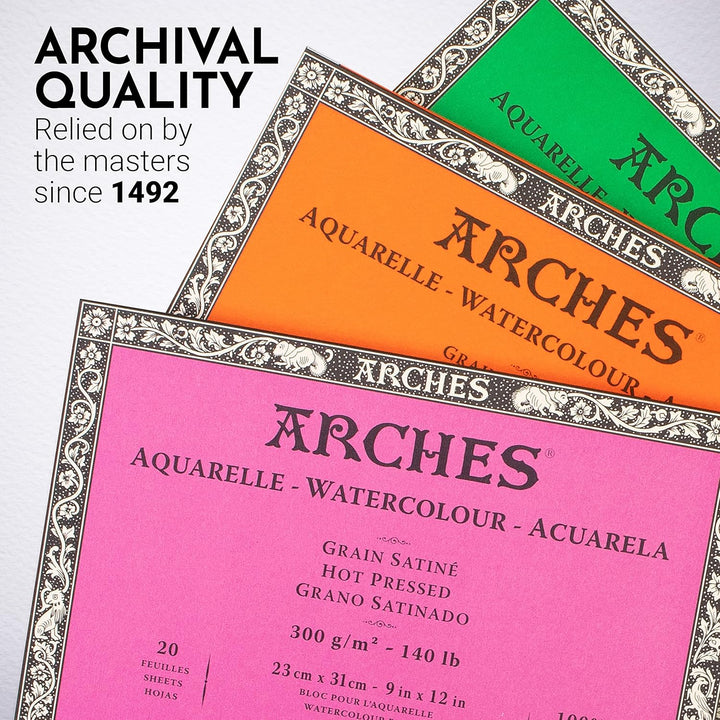 Arches 1795060 Aquarellpapier im Block (23 x 31 cm, 4-seitig geleimt, 300g/m² Feinkorn) 20 Blatt nat