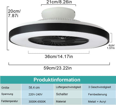 Depuley LED Deckenventilator mit Lampe, Moderne Invisible Fan Deckenleuchte, Dimmbar Ventilator mit