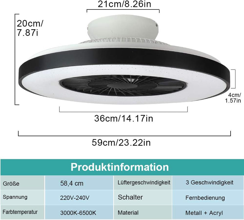 Depuley LED Deckenventilator mit Lampe, Moderne Invisible Fan Deckenleuchte, Dimmbar Ventilator mit