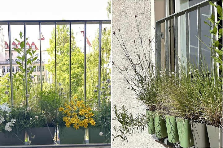 4 x Blumenkasten für Balkongeländer als Sichtschutz oder Rankhilfe, Array-Planter, Quarzgrau, 4 Lite