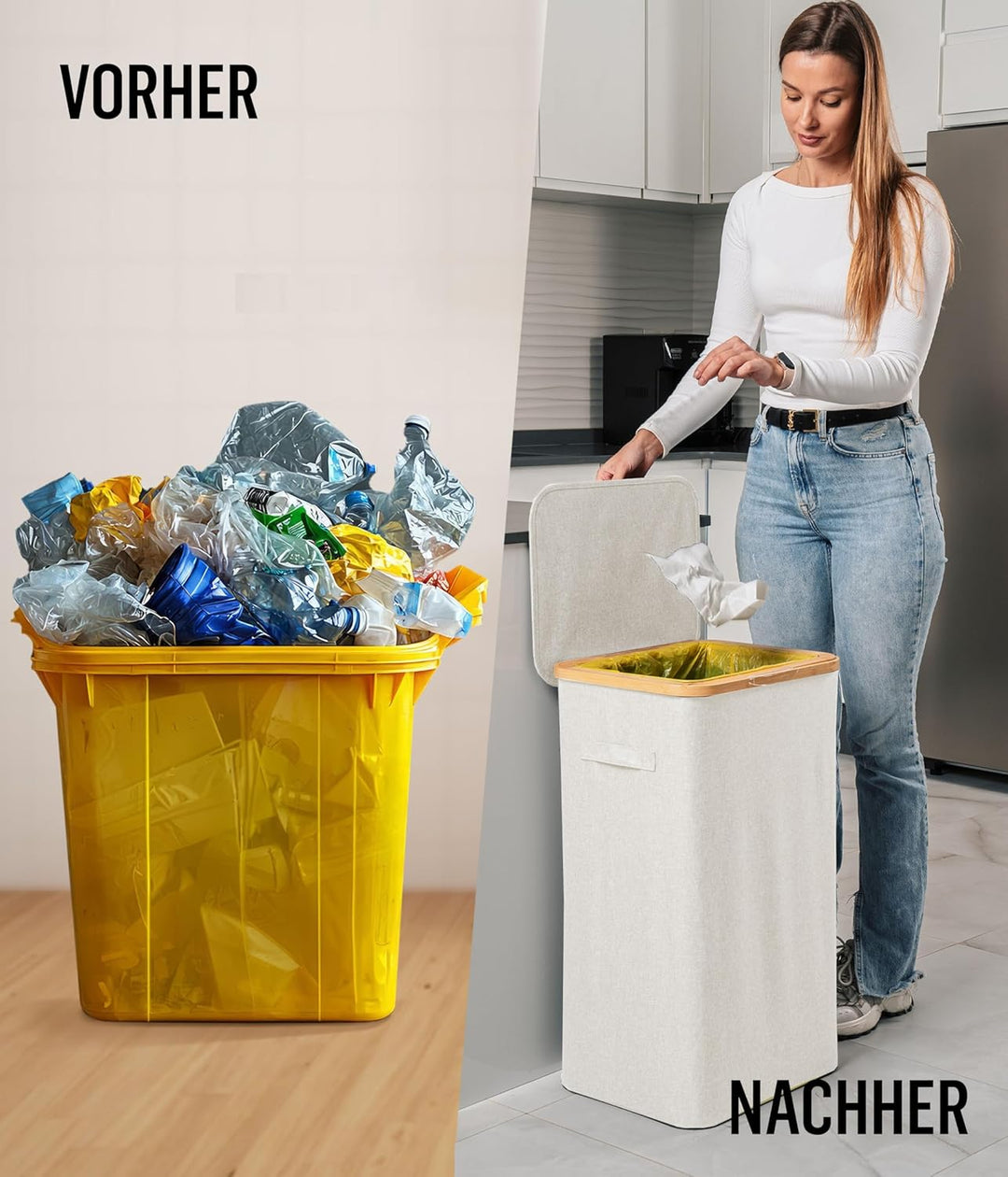 Deco haus® Gelber Sack Ständer 90L [Extra Tragetasche] - Gelber Sack Mülleimer - Stabiler Müllsackst