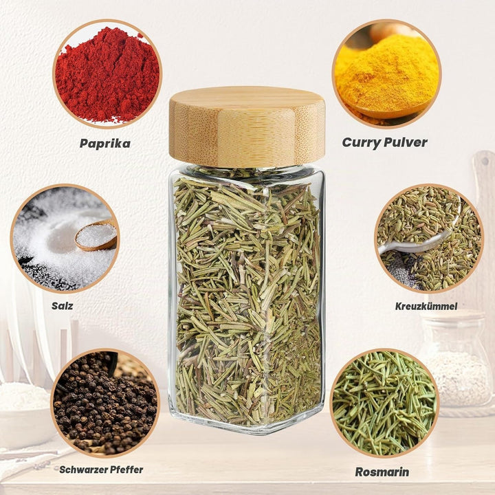 FRIBERG Gewürzgläser Eckig Mit Holzdeckel 12er Set 120ml[etiketten &amp; Streueinsatz]-Gewürzgläser Set-