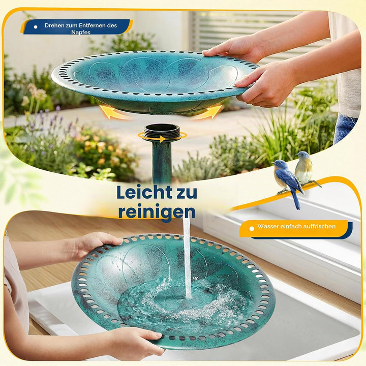 VIVOHOME Vogeltränke 71cm hoch Polyresin leicht antike Optik für Aussenbereich Grün, Grün