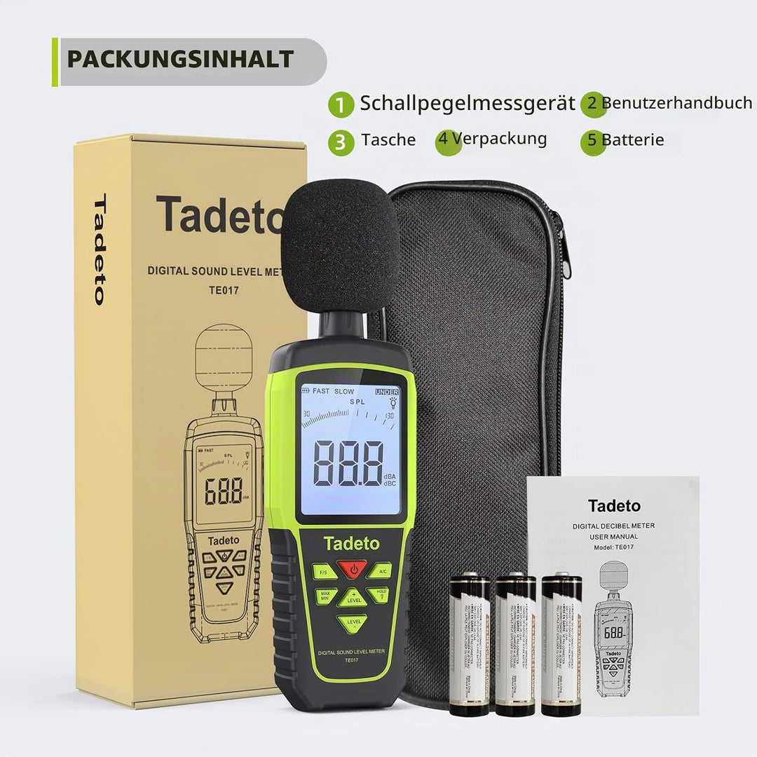 Dezibel Messgerät, Tadeto Schallpegelmesser Portable db Messgerät 30dB bis 130dB (5 Messbereich) Hin