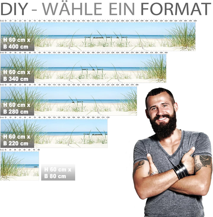 StickerProfis Küchenrückwand selbstklebend Glasoptik - DÜNENBLICK - 1.8mm, Versteift, alle Untergrün