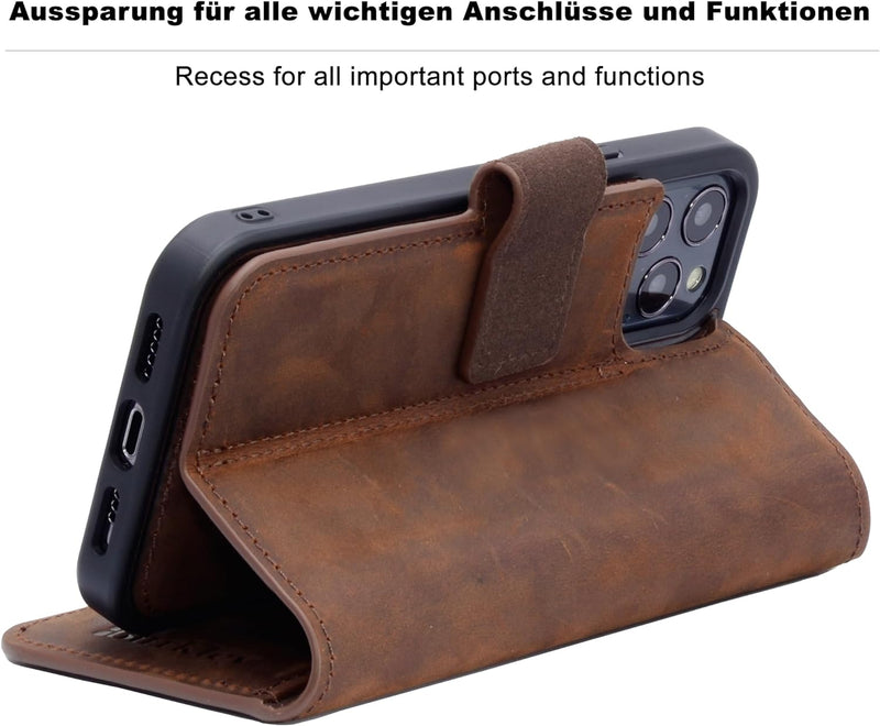 Burkley 2in1 Leder Handytasche für iPhone 11 Pro Handyhülle mit herausnehmbarem Back Cover, 360° Sch