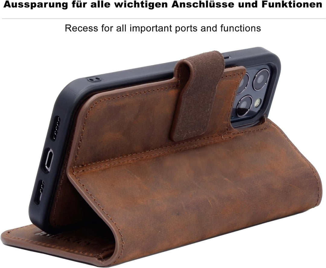 Burkley 2in1 Leder Handytasche für iPhone 12 Mini Handyhülle mit herausnehmbarem Back Cover, 360° Sc