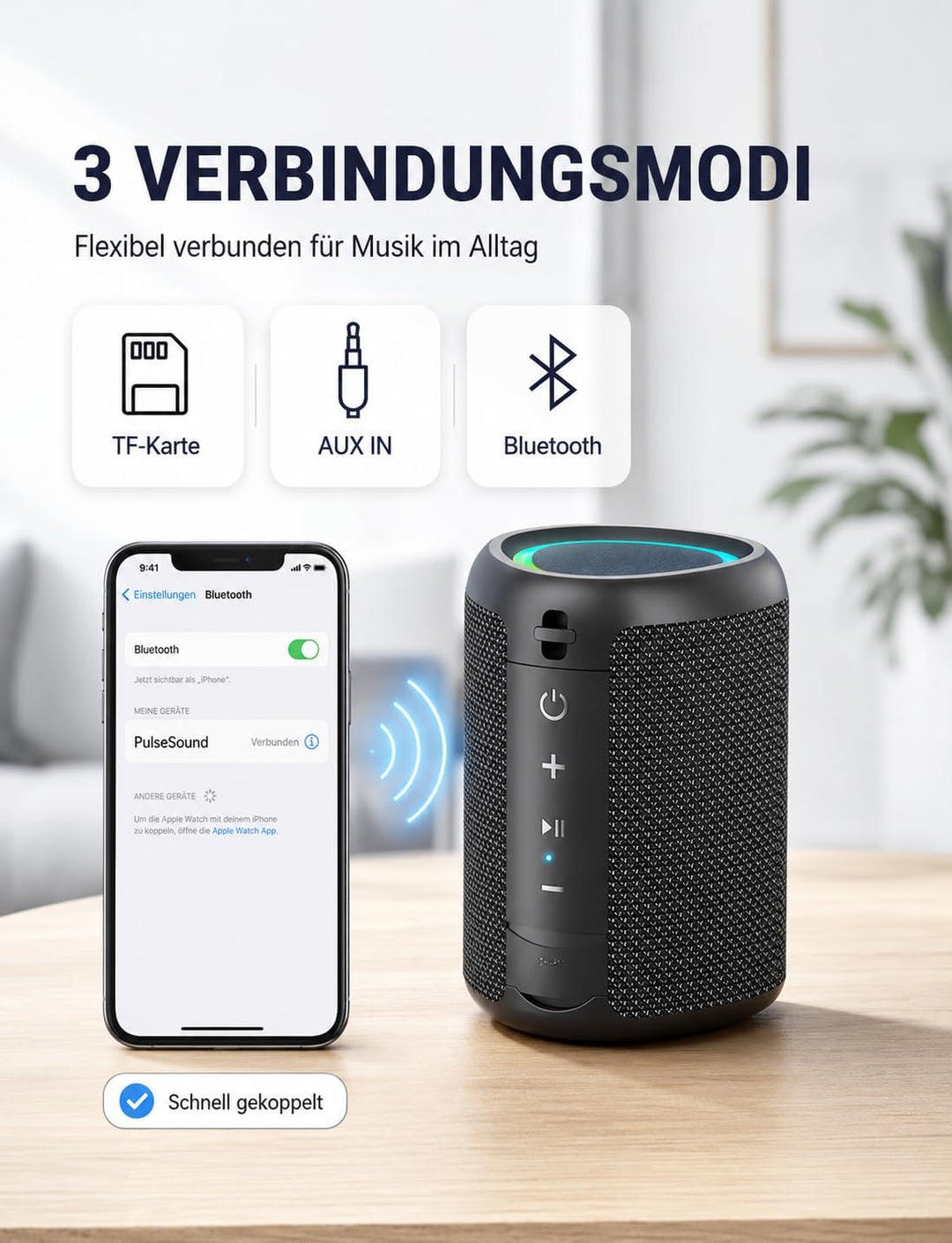 Bluetooth Lautsprecher Kleine Musikbox Bluetooth 5.3 15W mit TWS Modus RGB Lichtern 30 Meter Reichwe