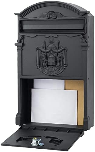 Verda Briefkasten Retro Antik Vintage Postkasten Wandbriefkasten Alu 3D-Relief Schwarz [40 x 25,5 x