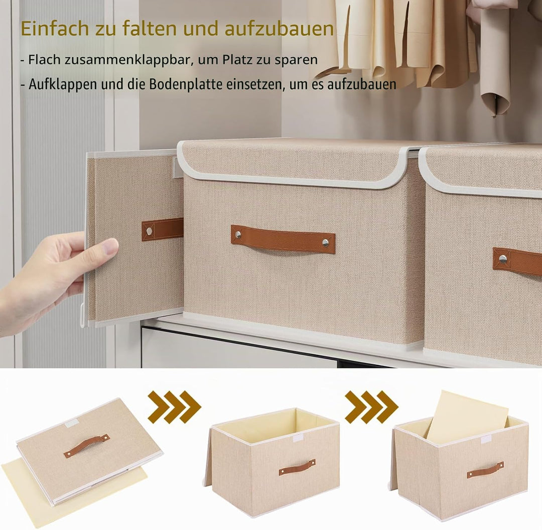 Yawinhe 3 Stück Aufbewahrungsbox mit Deckel, Faltbare Stoffboxen, Waschbare, für Schlafzimmer, Kleid
