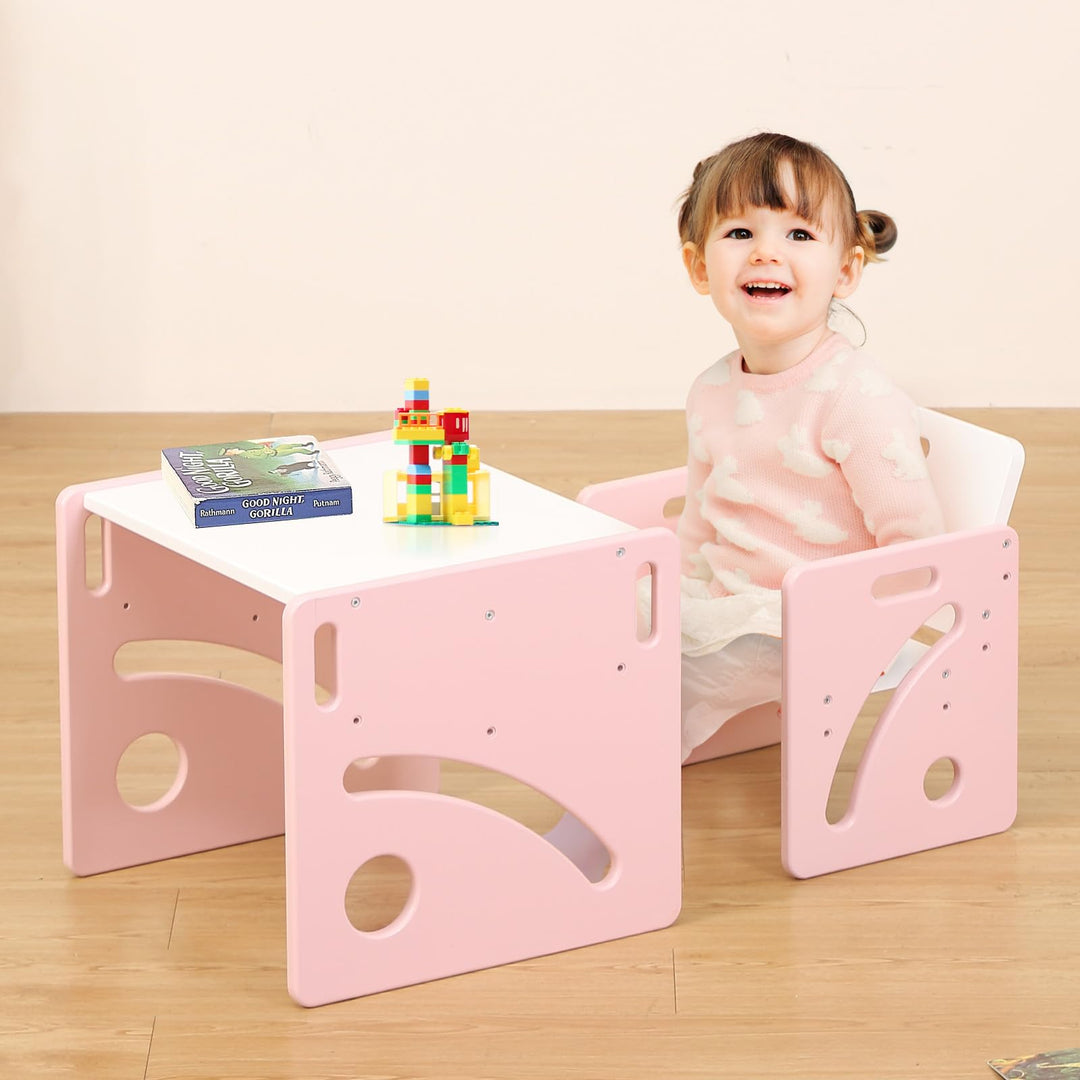 FUNLIO Montessori Beikosttisch und Stuhl-Set für Kleinkinder 1-3 Jahre, höhenverstellbar, Kinder-Tis