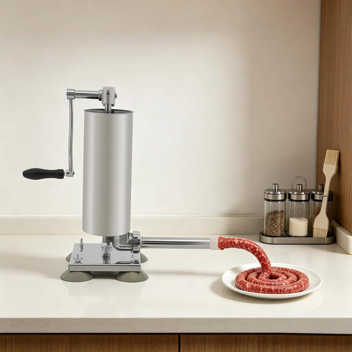 urstfüller 3L 6lbs manuell, vertikale Wurstfüllmaschine mit Edelstahl-Fass, Handkurbel, 4 Saugnäpfen