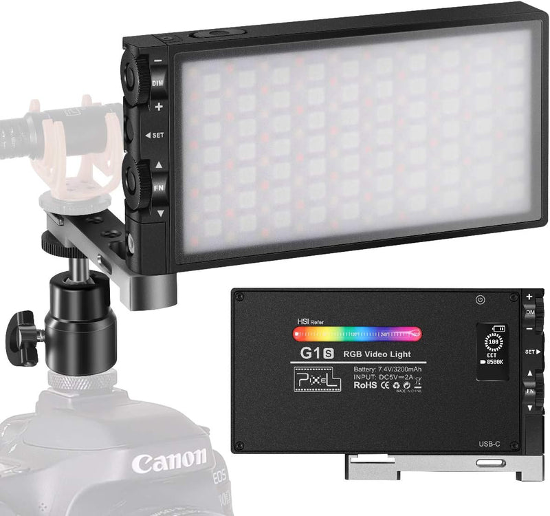 Pixel G1s RGB LED Videoleuchte, Eingebaut 12W Akku Video Licht, Volle Farbe und 12 Farblicht, CRI≥97