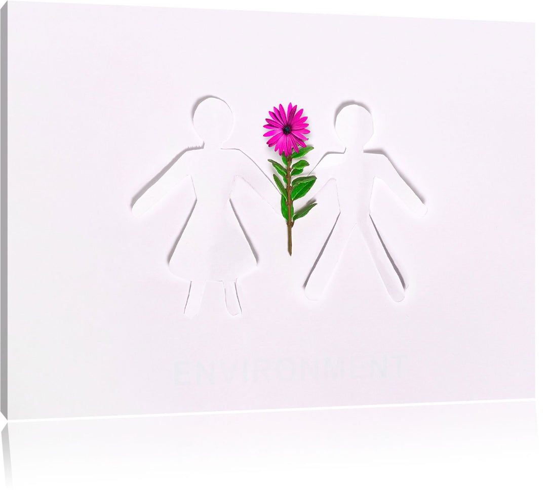 Pärchen mit Blume Format: 100x70 auf Leinwand, XXL riesige Bilder fertig gerahmt mit Keilrahmen, Kun
