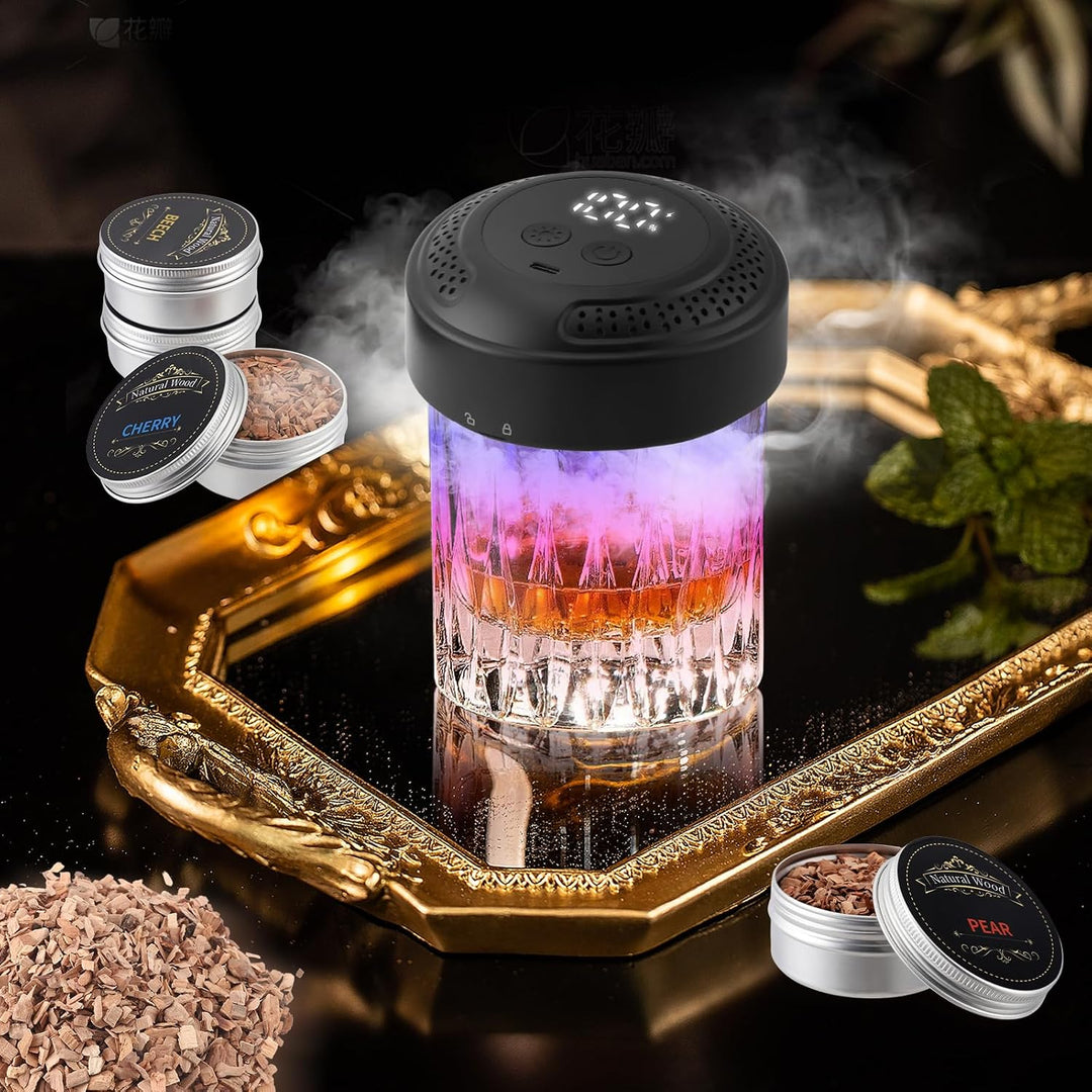 Elektrischer Whisky Smoker mit Holzchips, Cocktail Smoker Kit mit Glas &amp; Eisballform, Wiederaufladba