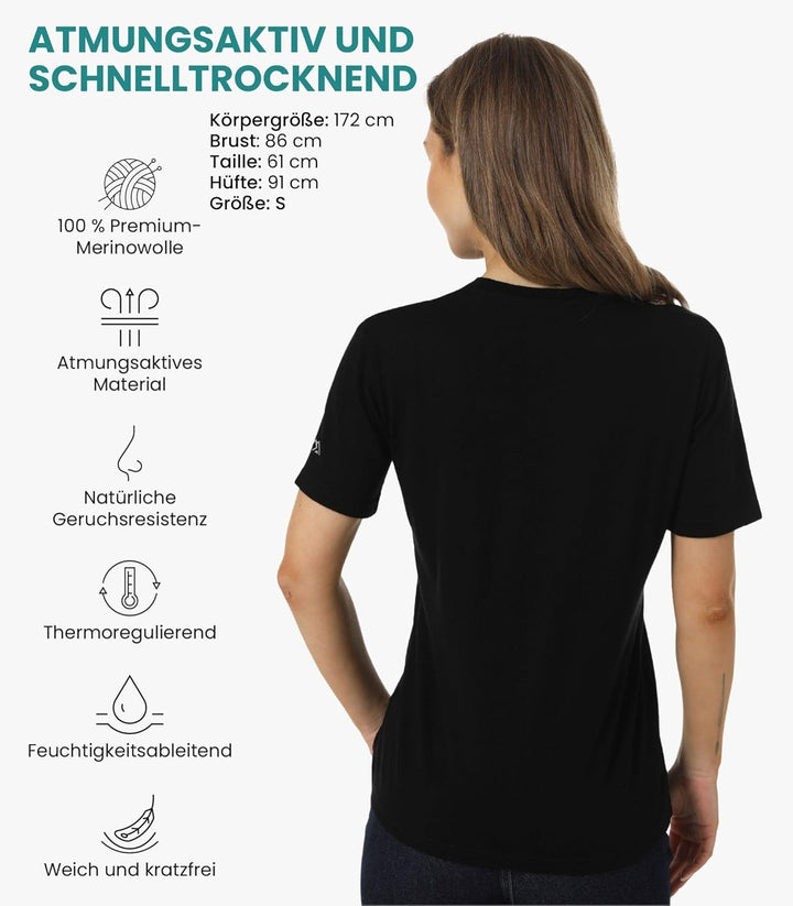Merino.tech 100% Merino T Shirt Damen - Merinowolle Sport Wandern Thermoshirt Damen + Wandersocken B