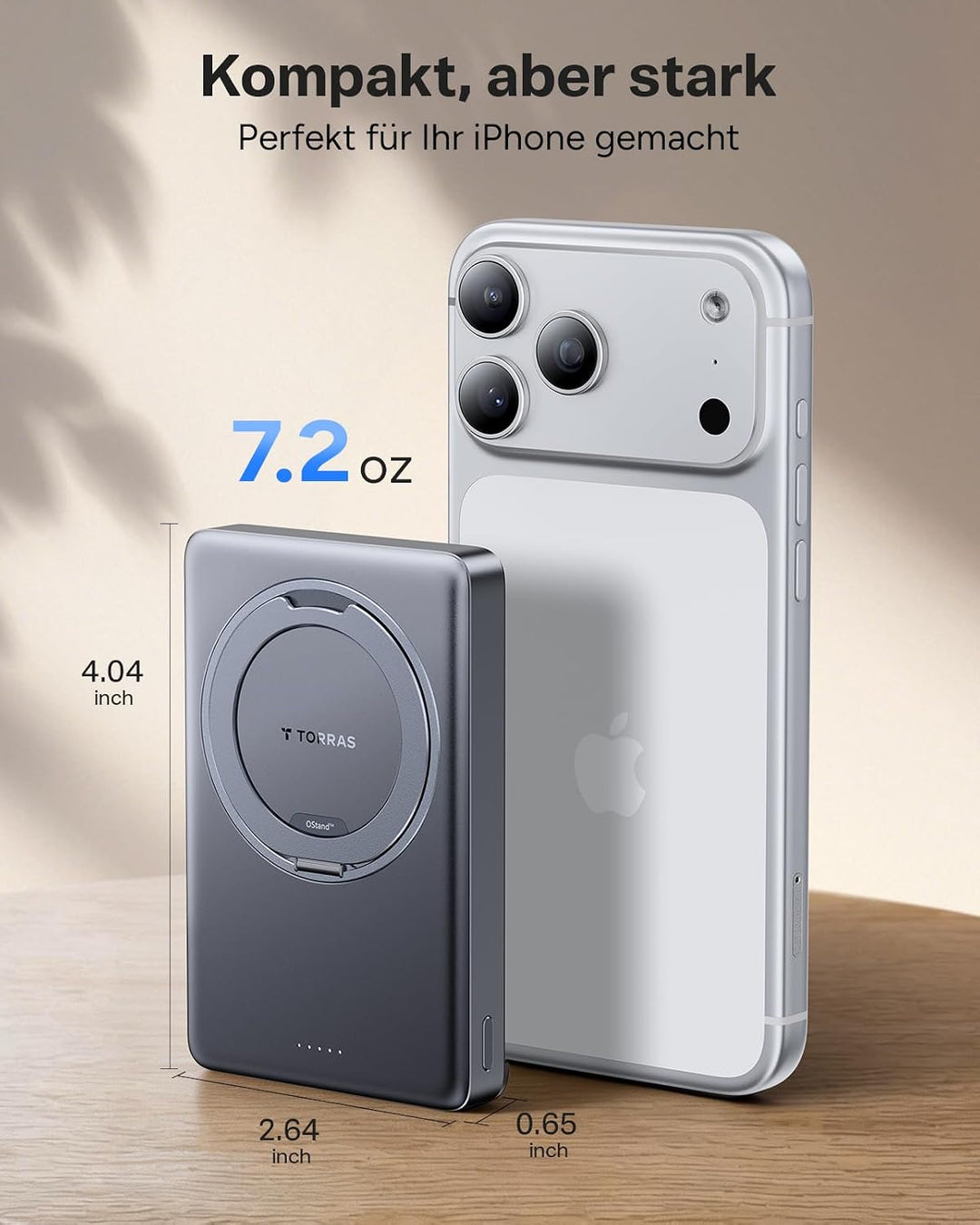 TORRAS Ostand MiniMag Ultra Slim Powerbank für Magsafe, Integrierter 360° Ständer 18W Schnellladen 1