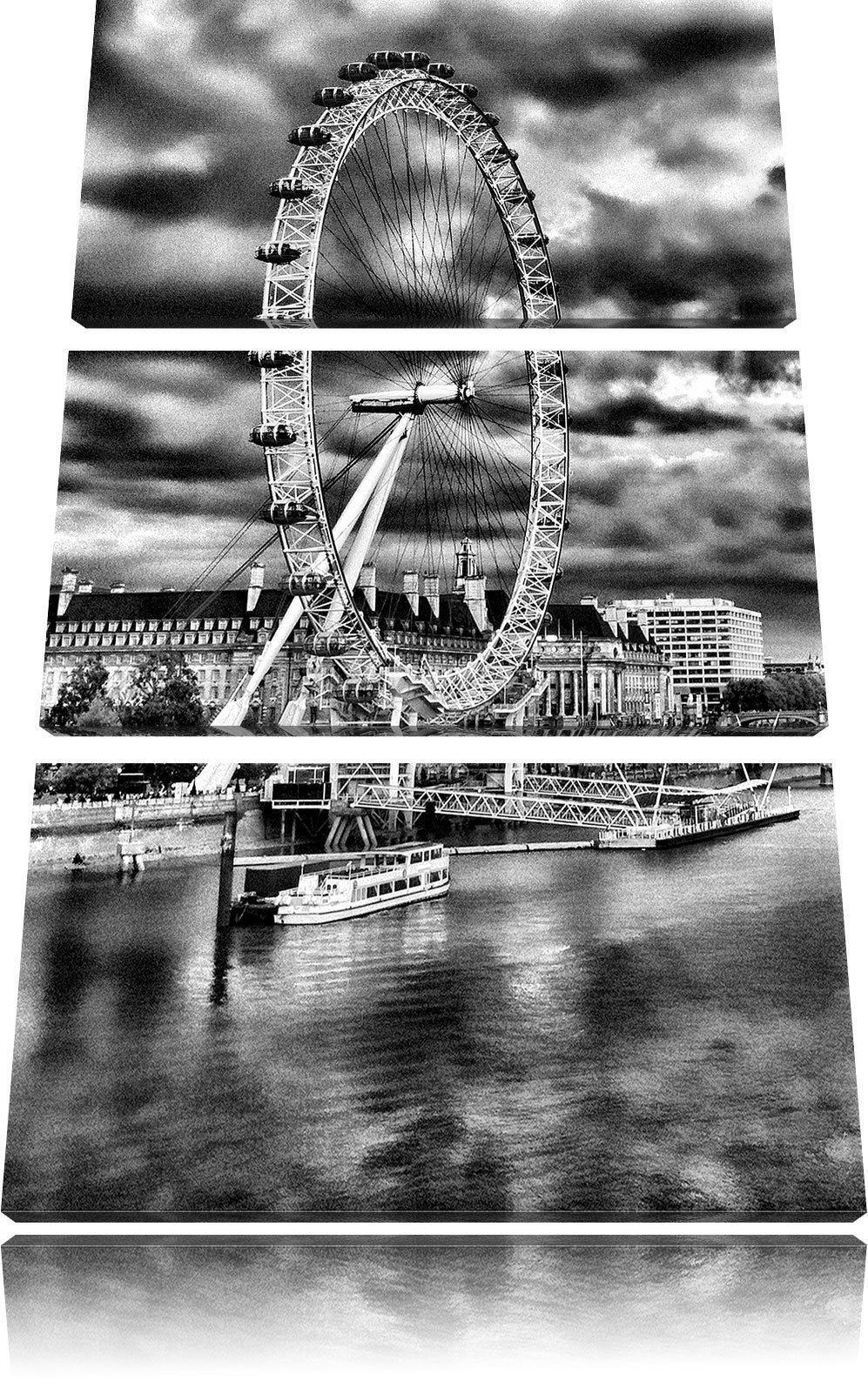 Pixxprint Riesenrad, London Eye als Leinwandbild/Grösse: 3 Teilig (120x80) cm/Wandbild/Kunstdruck/fe