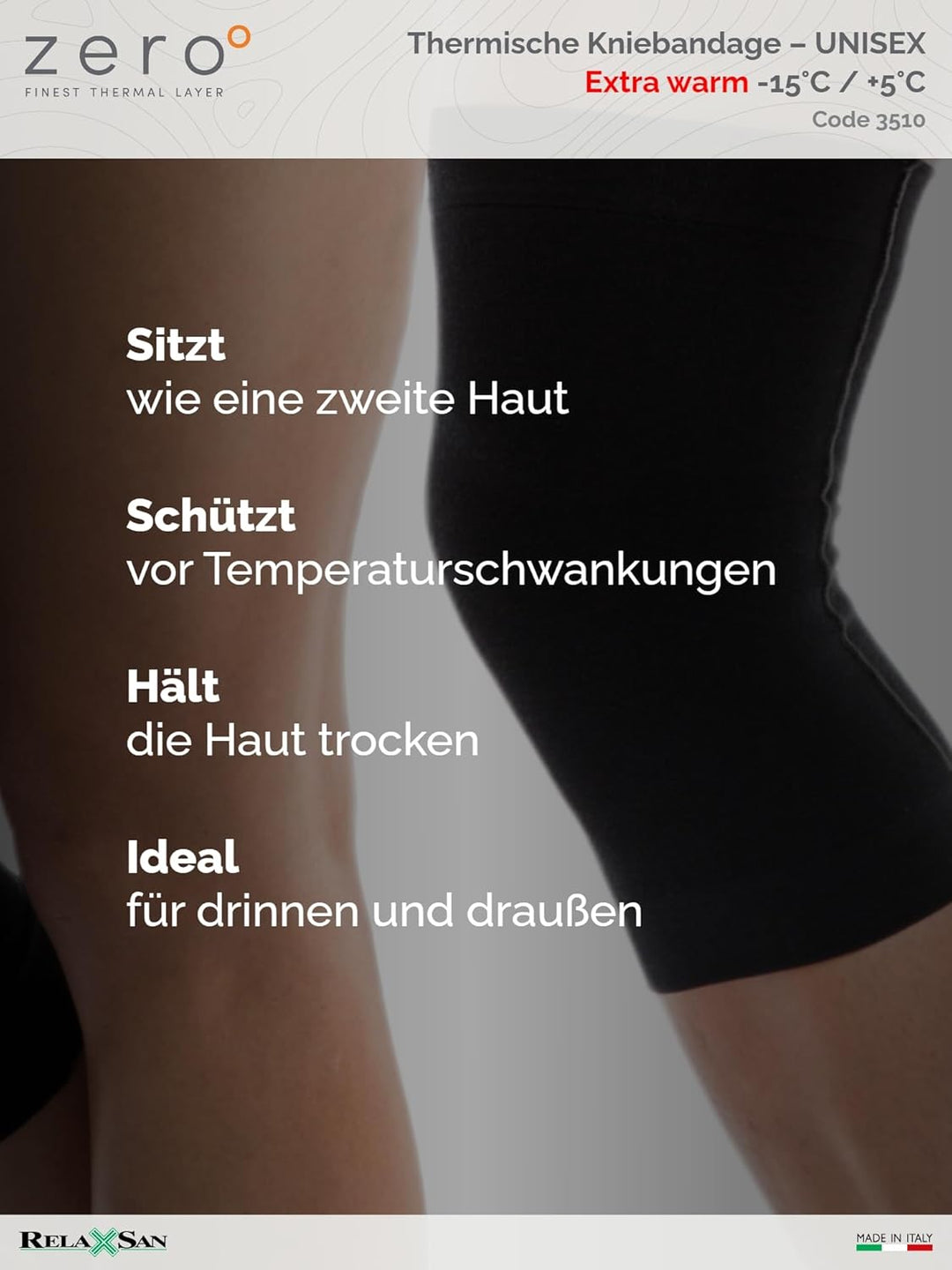 Relaxsan Zero 3510 - Unisex Knieschützer aus Merinowolle und Thermowolle XL Schwarz, XL Schwarz