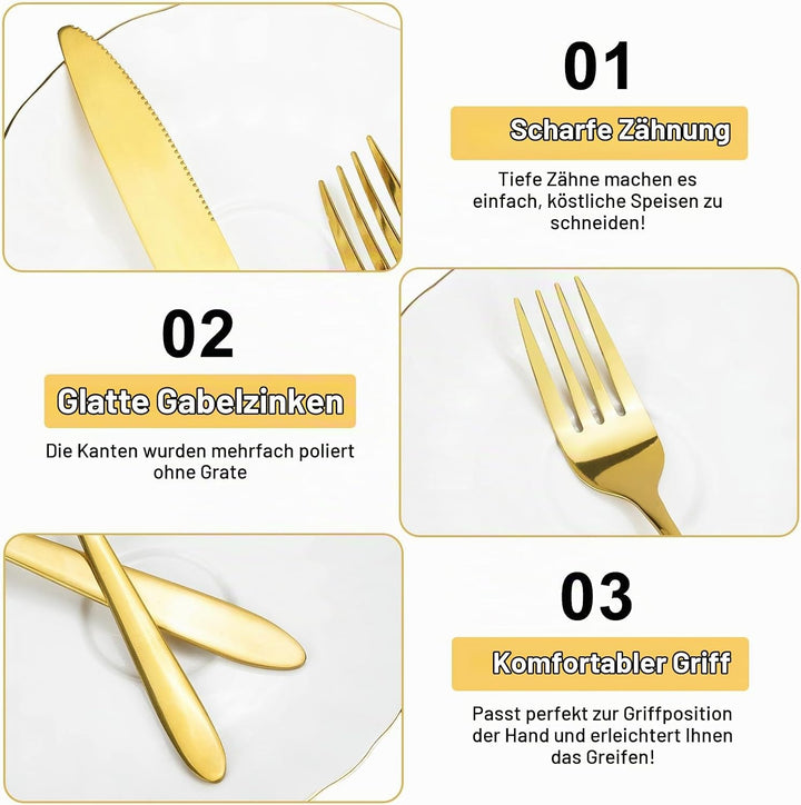 RETON 12 Stück Edelstahl Besteck Set, Messer und Gabel set, Steakbesteck Set, Essbesteck 6 Personen