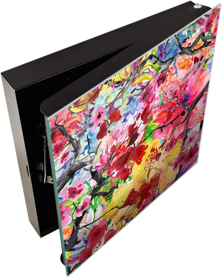 Concept Crystal Schlüsselbox und magnetisches Whiteboard K08 Schöne Blumen Rechte Öffnung Schöne Blu