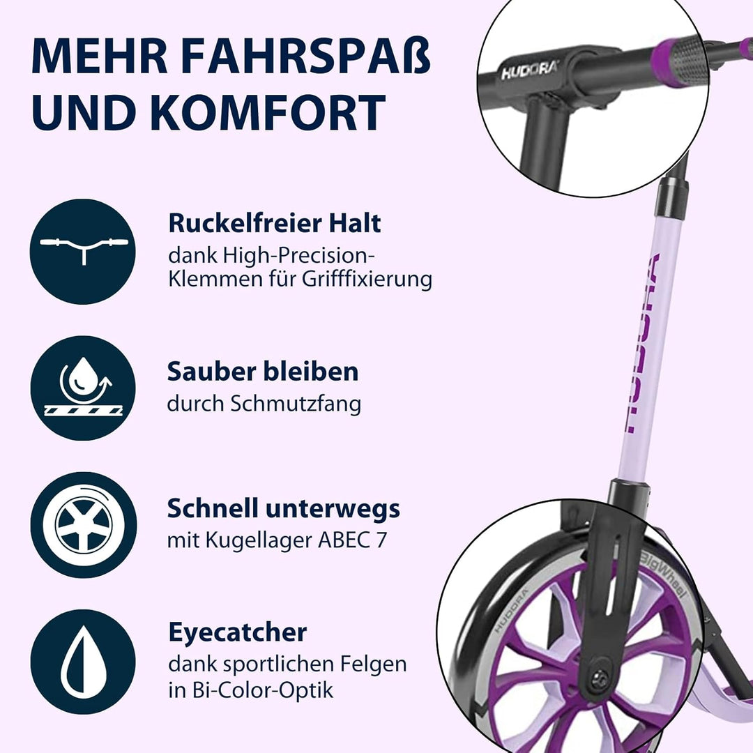 HUDORA BigWheel Style 230 Scooter - Stabiler Aluminium-Roller mit grosser Trittfläche - Höhenverstel