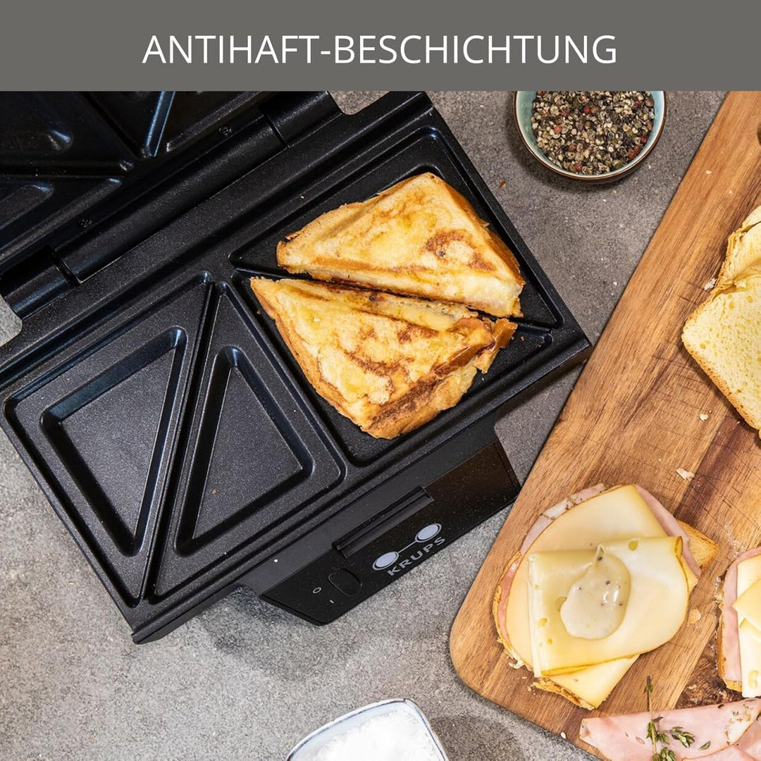 Krups Sandwichmaker FDK451 | für gegrillte Sandwichtoasts in Dreiecksform | Antihaftbeschichtete Pla