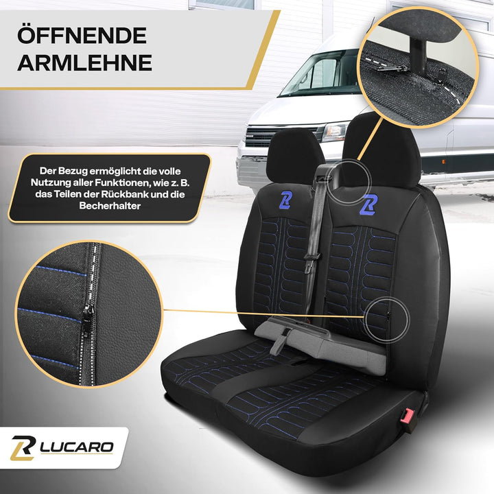 LUCARO Sitzbezüge Auto Tornado für FIAT Ducato, Peugeot Boxer, Citroen Jumper, Opel Movano C, RAM Pr
