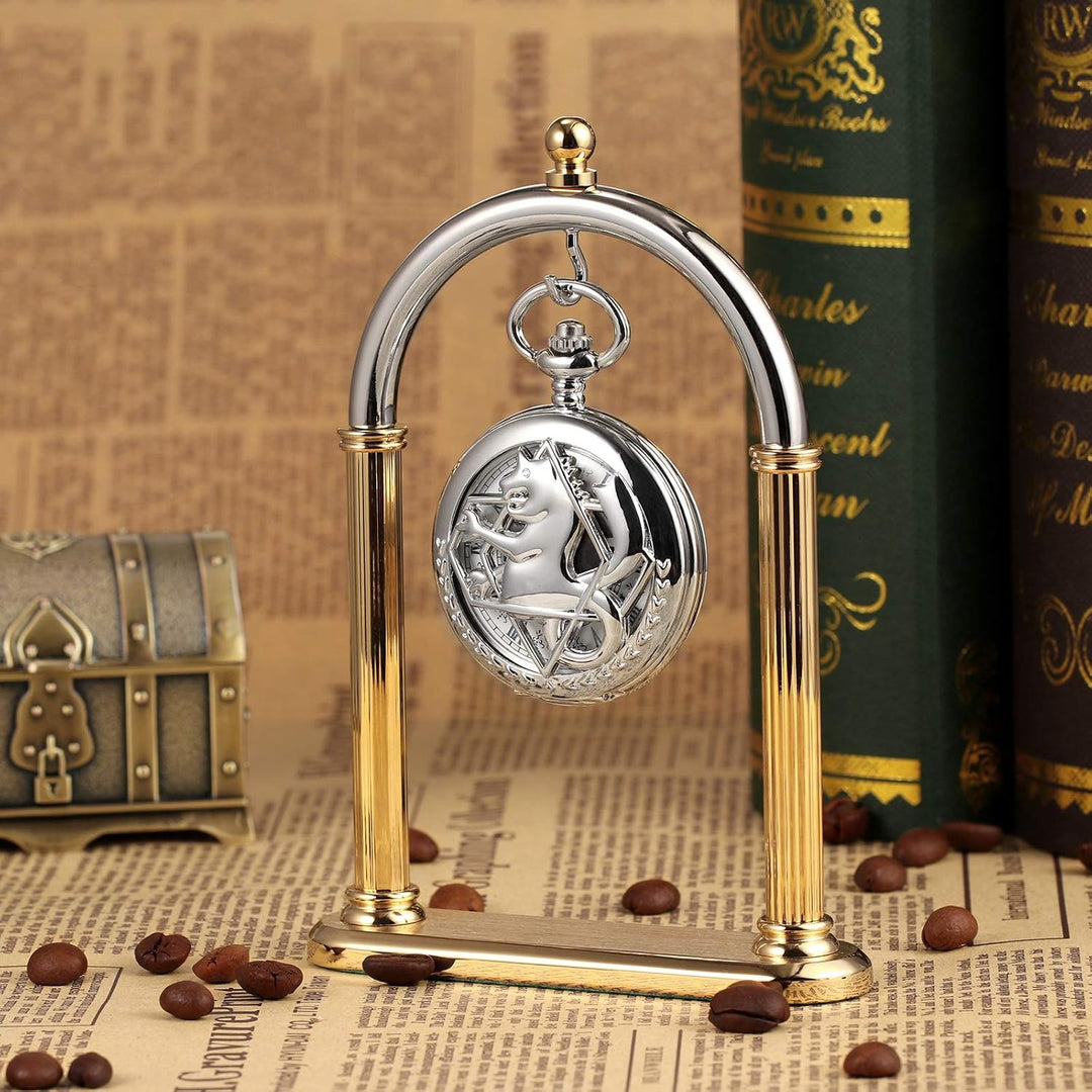 TREEWETO Fullmetal Alchemist Skeleton Steampunk Taschenuhr Mechanische Doppelabdeckung Taschenuhr mi