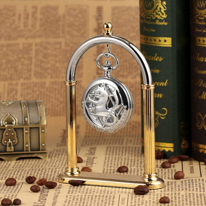 TREEWETO Fullmetal Alchemist Skeleton Steampunk Taschenuhr Mechanische Doppelabdeckung Taschenuhr mi