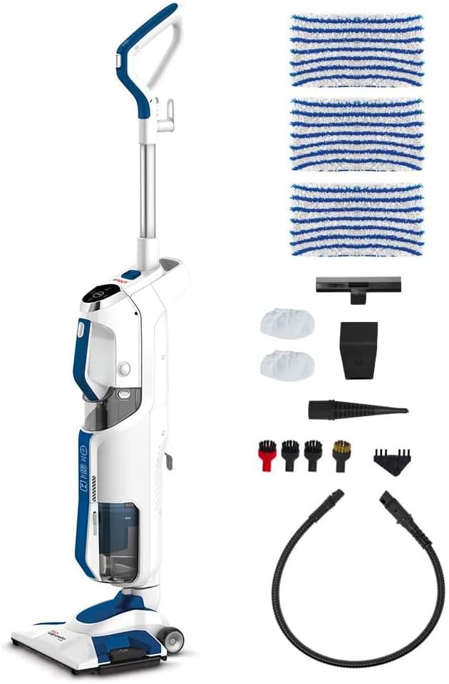 POLTI Steam Cleaner Vacuum Vaporetto 3 Clean_Blue, 1800 Watt, 5 kg, Weiss/Blau, beutellos, 3 Dampfei