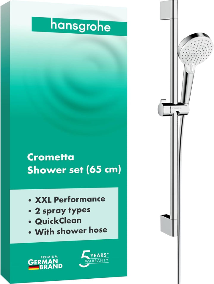 hansgrohe Crometta Duschset 0,65m, 2 Strahlarten, Weiss/Chrom 0,65m Set ohne Seifenschale 2