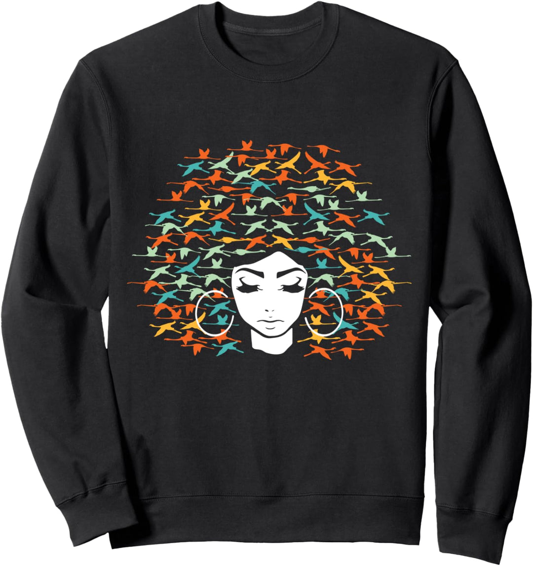 Flamingo Schwarm Afro Mädchen Haar Flamingo Kunstwerk Sweatshirt