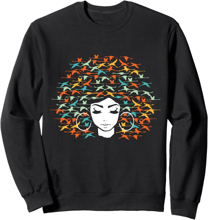 Flamingo Schwarm Afro Mädchen Haar Flamingo Kunstwerk Sweatshirt