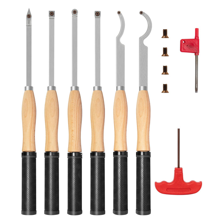 46.5cm Drechseleisen Set mit Hartmetall-Schneidplatten, 6Stück Drechselmesser in Holzkoffer, Drechse