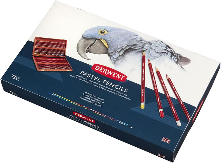 Derwent Pastellstifte in einer Geschenk-Box aus Holz, Zeichnen & Ausmalen, 72er-Set, Ideal zum Misch