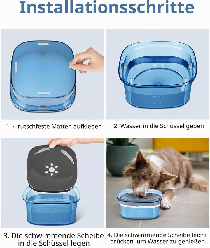 PETTOM Wassernapf für Hunde, 2L Trinknapf Hund Auslaufsicher rutschfest, Hundenapf Reise Wasserspend