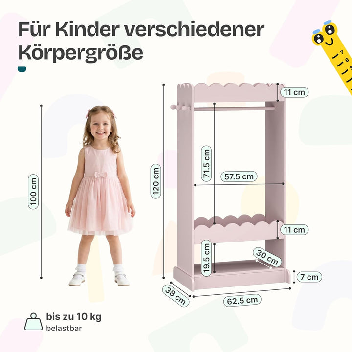 [en.casa] Kindergarderobe stehend Vestnes Kinder Kleiderschrank mit Spiegel und Kleiderstange 120 x
