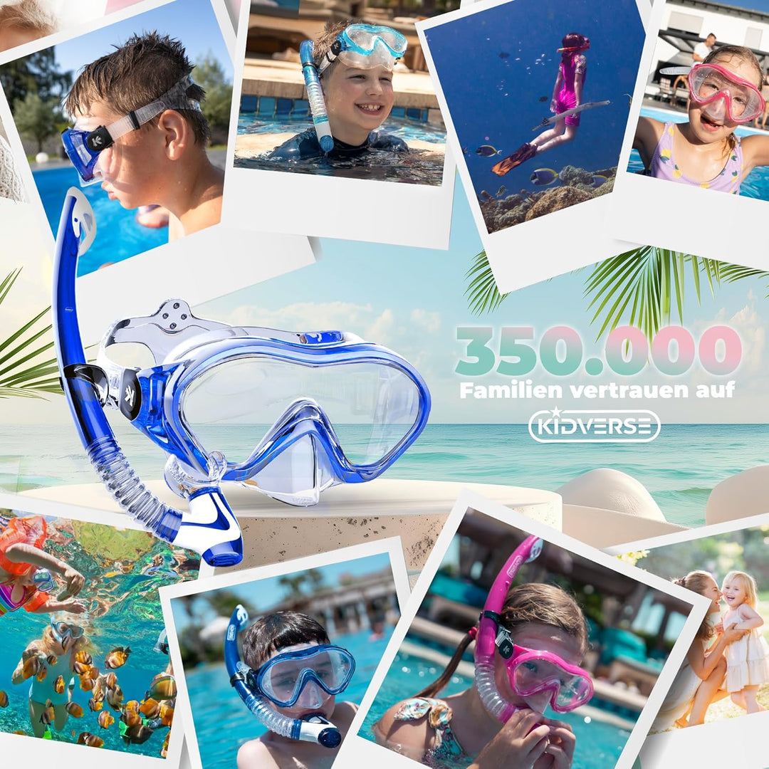 KIDVERSE Taucherbrille Kinder mit Schnorchel ab 5 Jahre - CE & Dermatest geprüfte Taucherbrille mit
