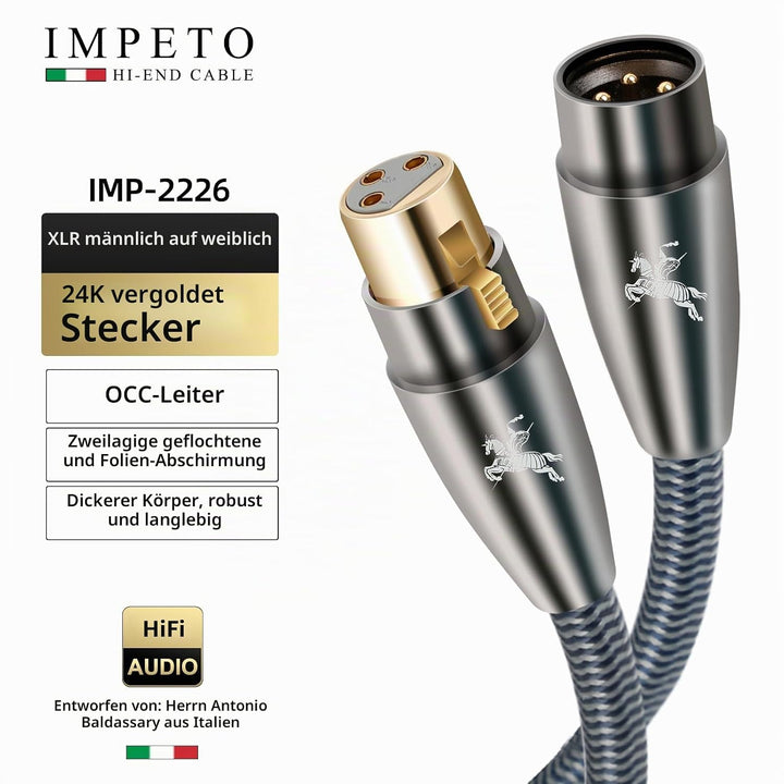 Impeto Audiophile hifi XLR Kabel, Mikrofonkabel XLR Stecker auf Busche Kabel Kompatibel mit Mikrofon