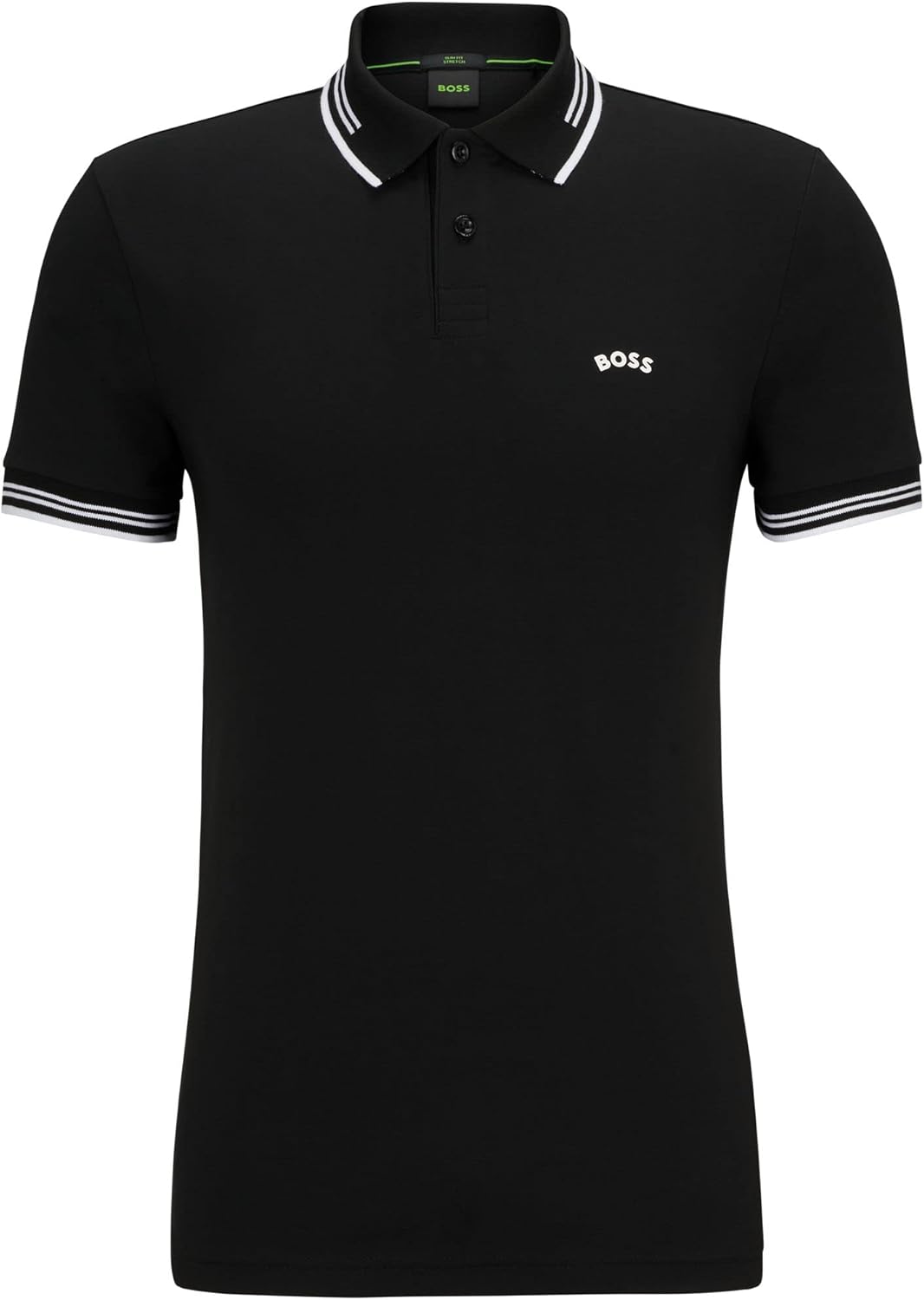 BOSS Herren Paul Curved Slim-Fit Poloshirt aus Stretch-Baumwolle mit geschwungenem Logo Schwarz S