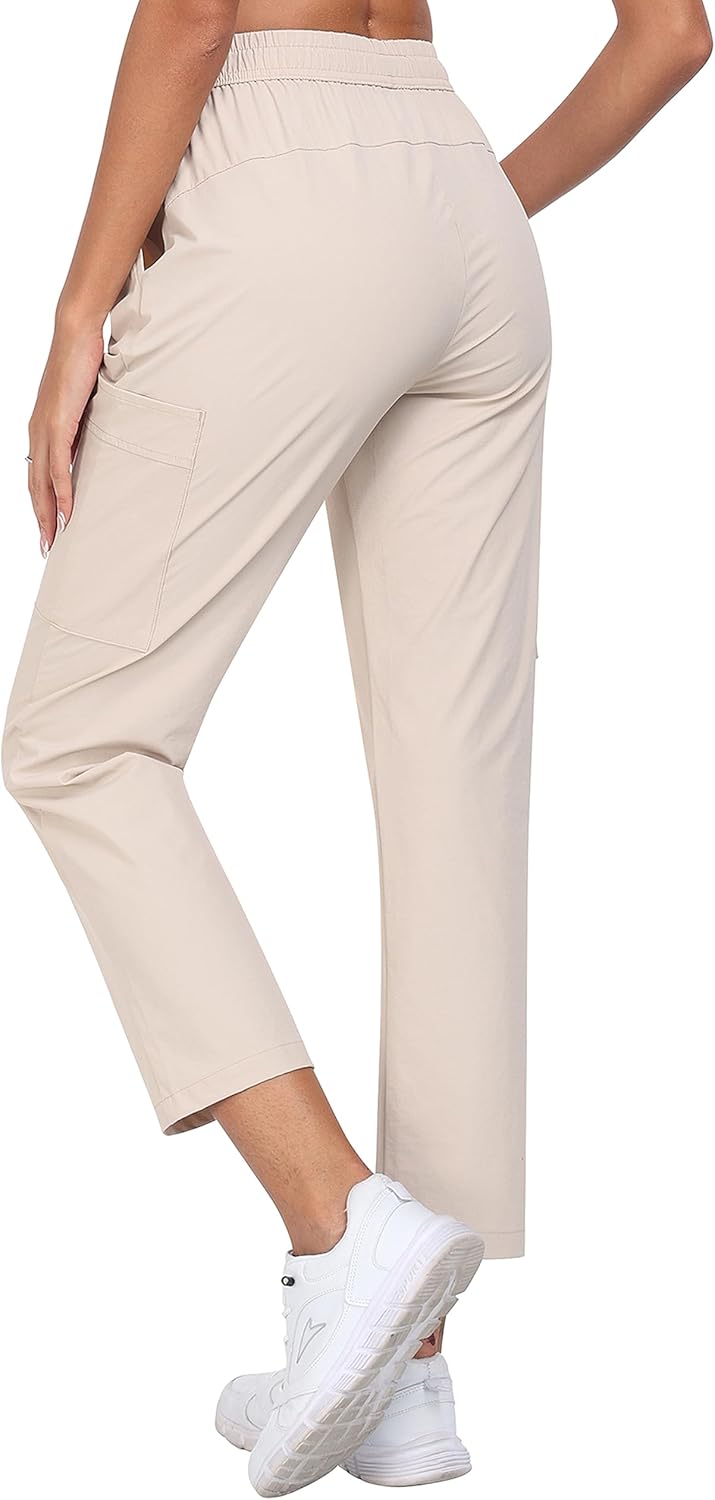 MoFiz Damen Cargohose Leichte Wanderhose Atmungsaktiv Trekkinghose Workout Casual Outdoorhose L Hell