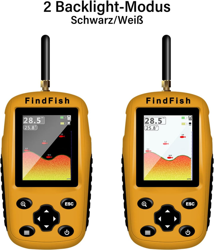 Fischfinder Wireless Fish Finder für Boote, Angeln im Kajak Echolot mit Tiefenmesser, Fischgrösse, W